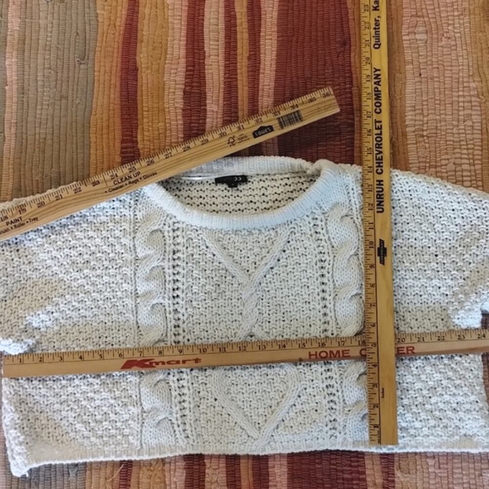 Papermoon NNT Cora Cropped Cable Thick Loose Knit Ivory Crewneck Sweater S - Picture 10 of 15